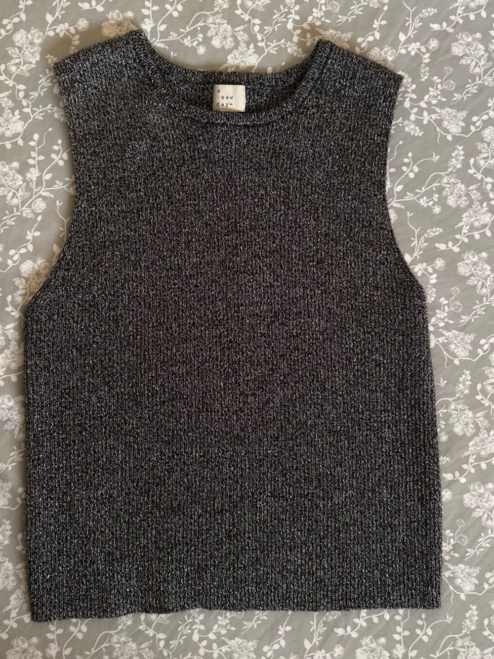 A new day Metallic Charcoal Knit Tank